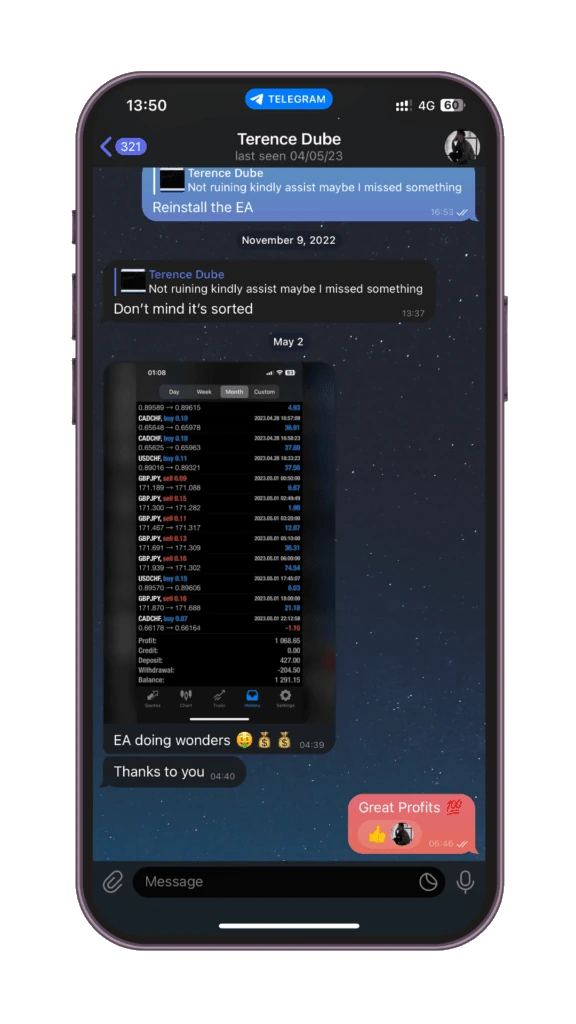 Forex Miner EA Telegram client feedback 5